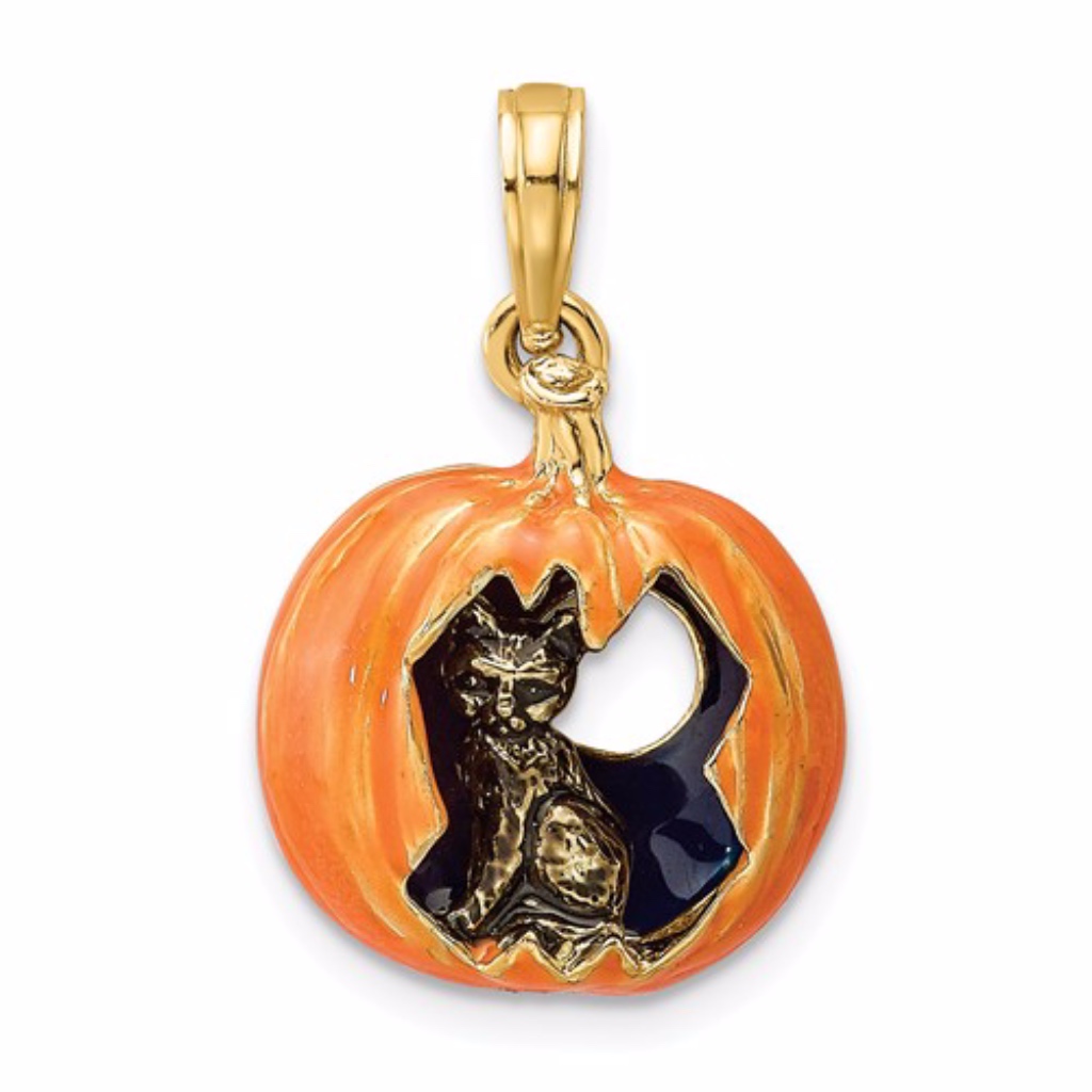 14k 3-D Pumpkin With Black Cat Charm